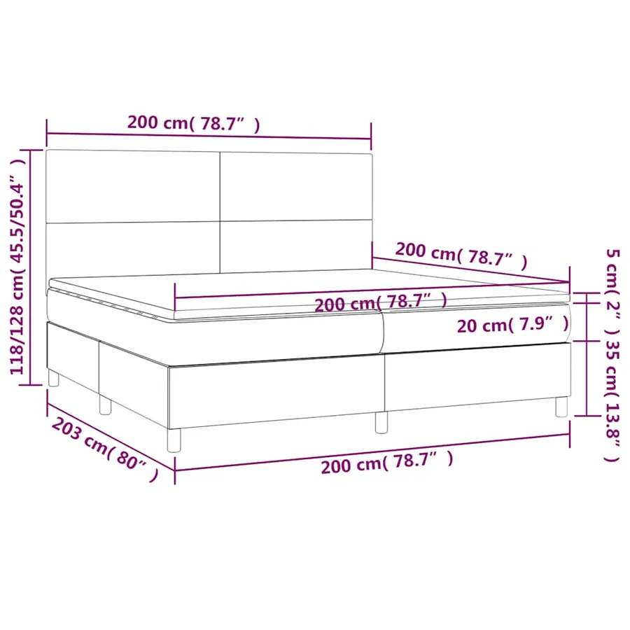 Sommier à lattes de lit et matelas et LED Noir 200x200 cm Tissu - 8
