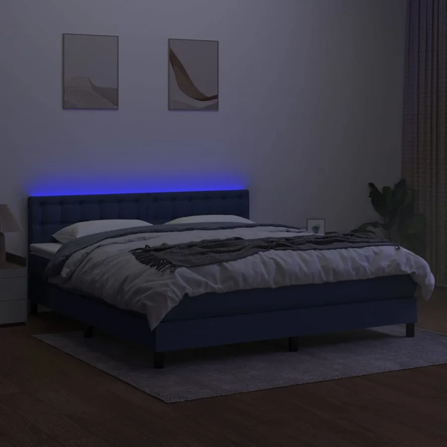 Sommier à lattes de lit avec matelas LED Bleu 160x200 cm Tissu - 4