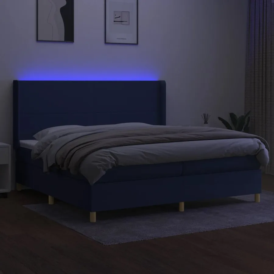 Sommier à lattes de lit matelas et LED Bleu 200x200 cm Tissu - 3