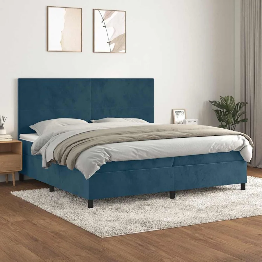 Sommier à lattes de lit et matelas Bleu foncé 200x200cm Velours
