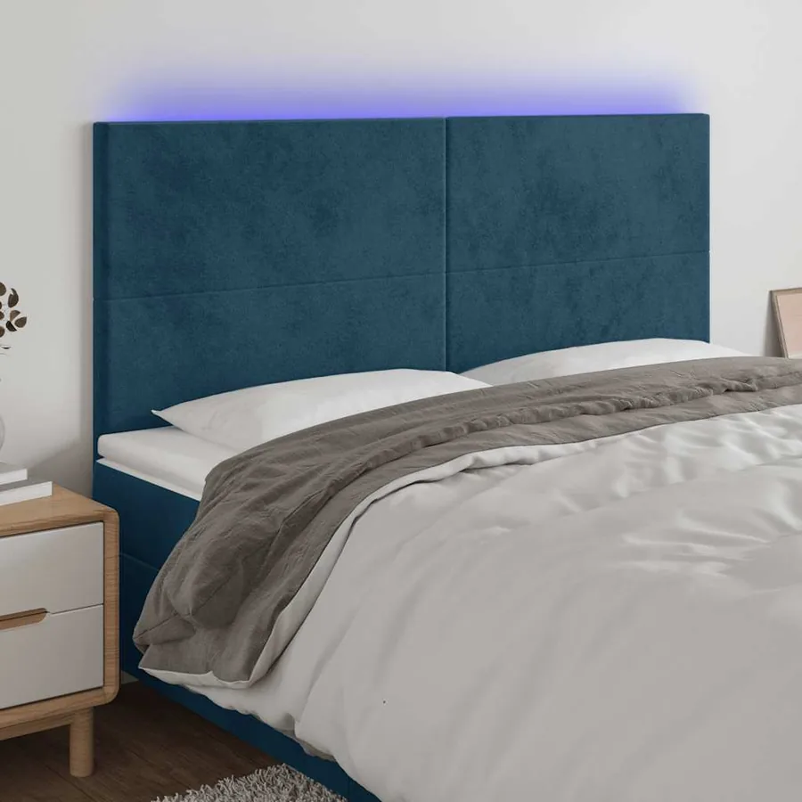 Tête de lit à LED Bleu foncé 200x5x118/128 cm Velours