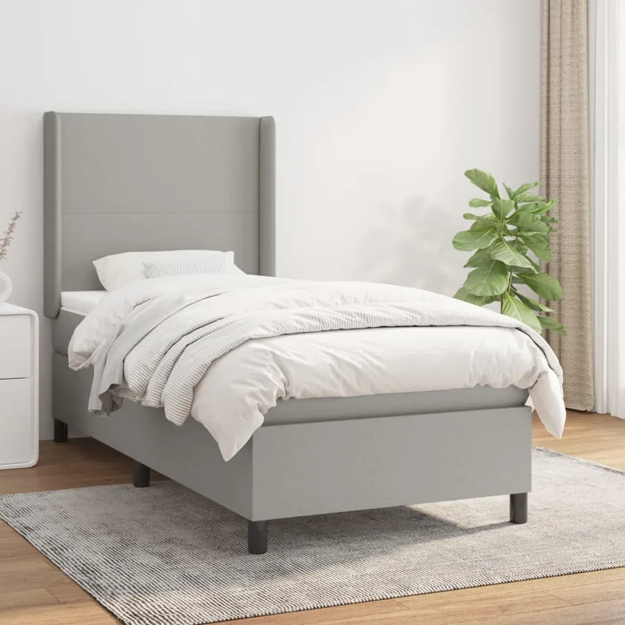 Sommier à lattes de lit avec matelas Gris clair 90x200 cm Tissu