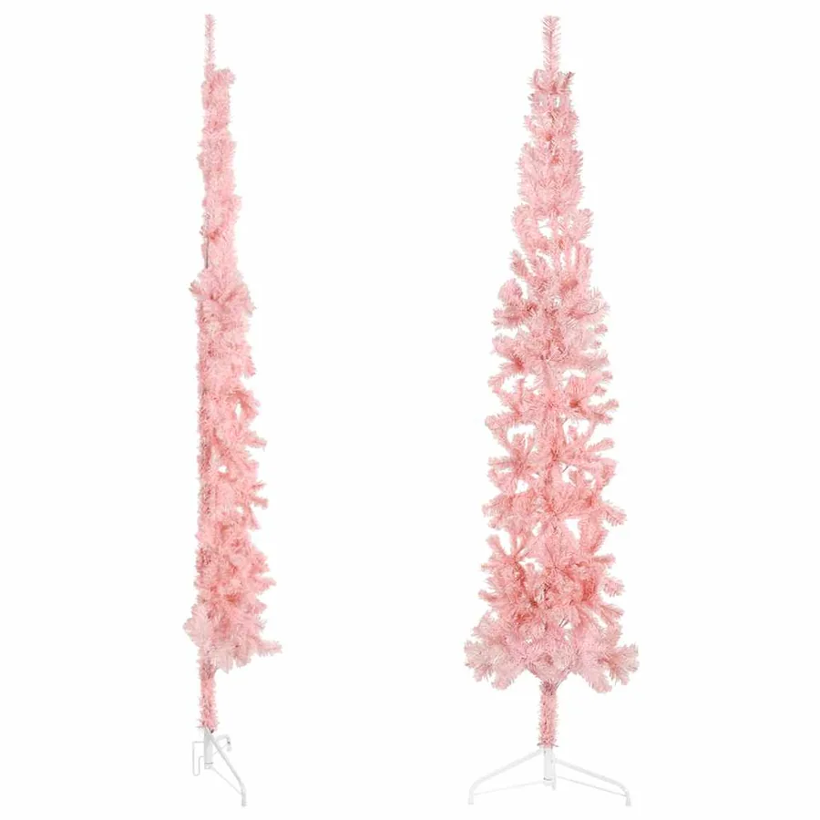 Demi sapin de Noël artificiel mince avec support Rose 240 cm - 4