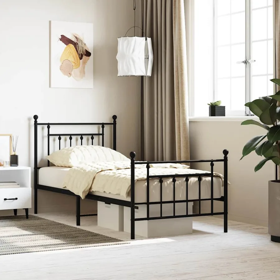 Cadre de lit métal sans matelas avec pied de lit noir 80x200 cm
