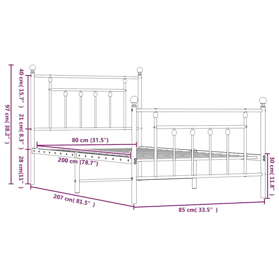 Cadre de lit métal sans matelas avec pied de lit noir 80x200 cm - 10