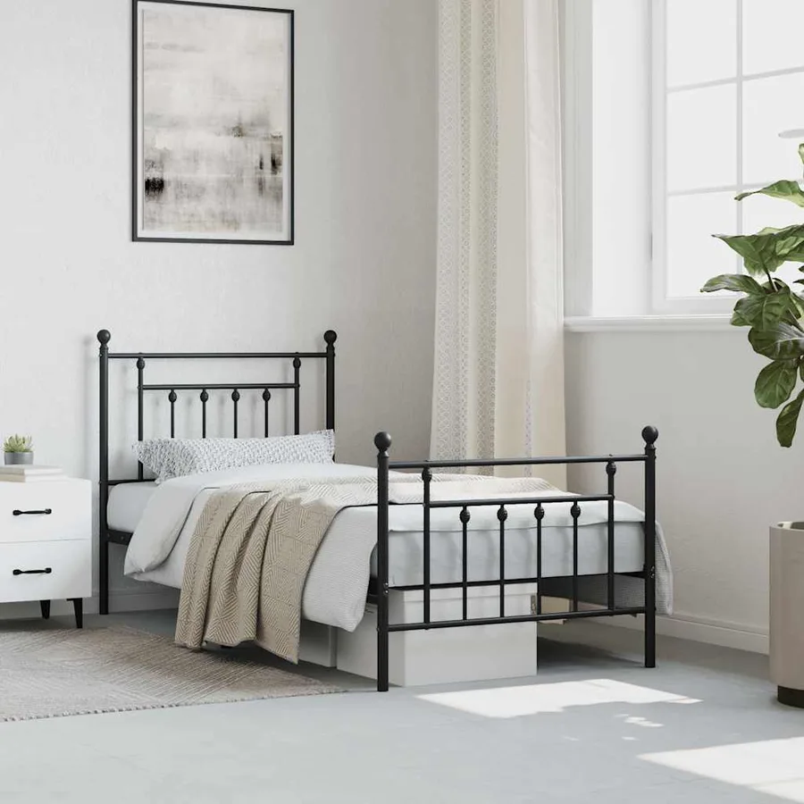 Cadre de lit métal sans matelas avec pied de lit noir 80x200 cm - 4