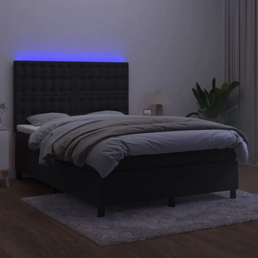 Sommier à lattes de lit matelas et LED Noir 140x190 cm Velours - 4