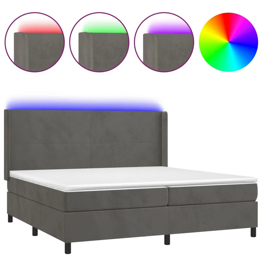 Sommier à lattes de lit matelas et LED Gris foncé 200x200 cm - 2