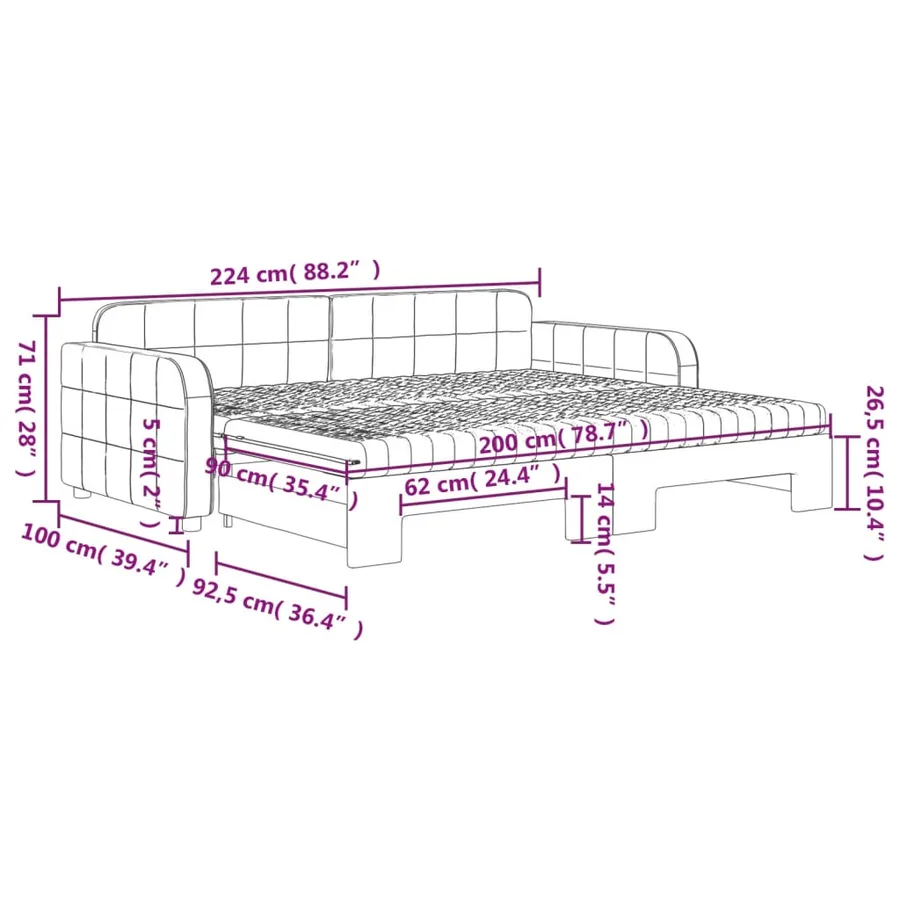 Lit de jour avec gigogne et matelas gris clair 90x200cm velours - 12