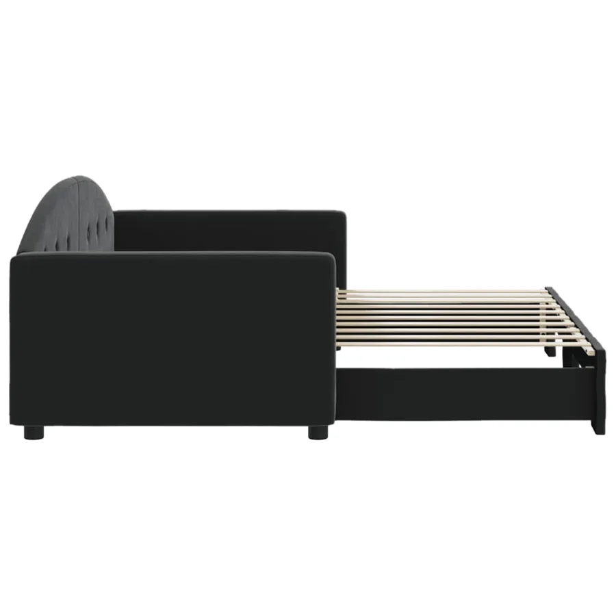 Lit de jour avec lit gigogne noir 90x190 cm velours - 4
