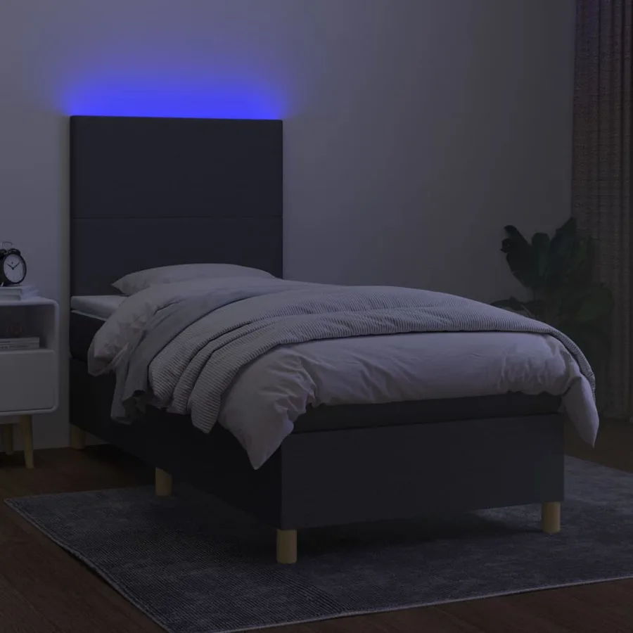 Sommier à lattes de lit avec matelas et LED Gris foncé 90x190cm - 4