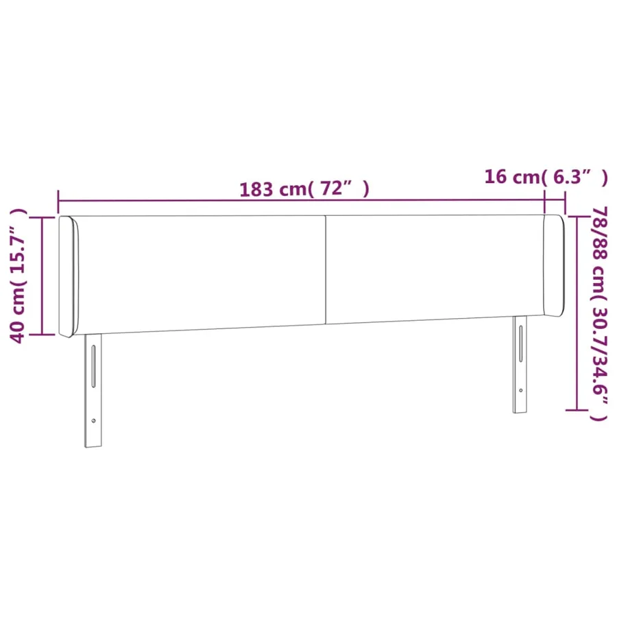 Tête de lit avec oreilles Noir 183x16x78/88 cm Tissu - 9