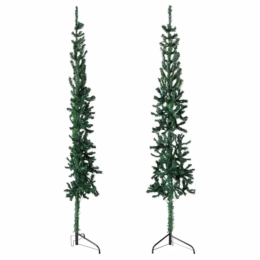 Demi sapin de Noël artificiel mince avec support Vert 210 cm - 3