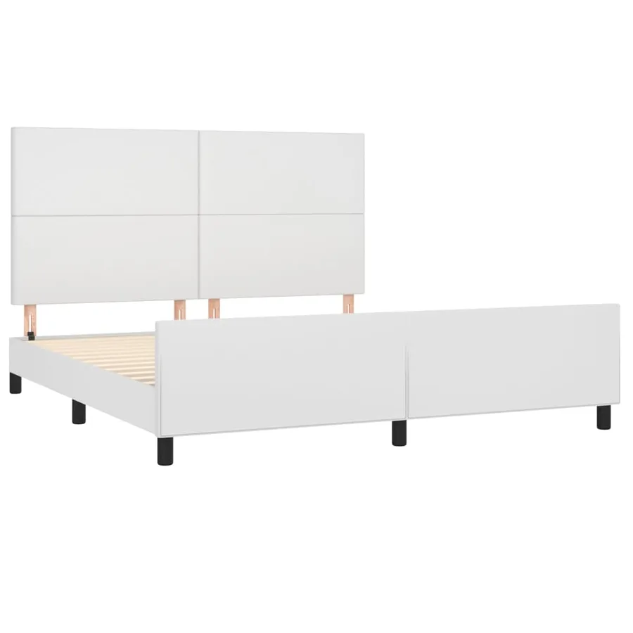 Cadre de lit sans matelas blanc similicuir - 4