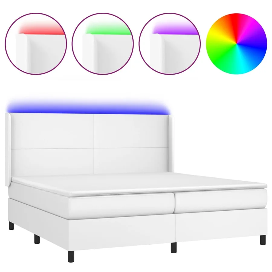 Sommier à lattes de lit matelas LED Blanc 200x200 cm Similicuir - 2