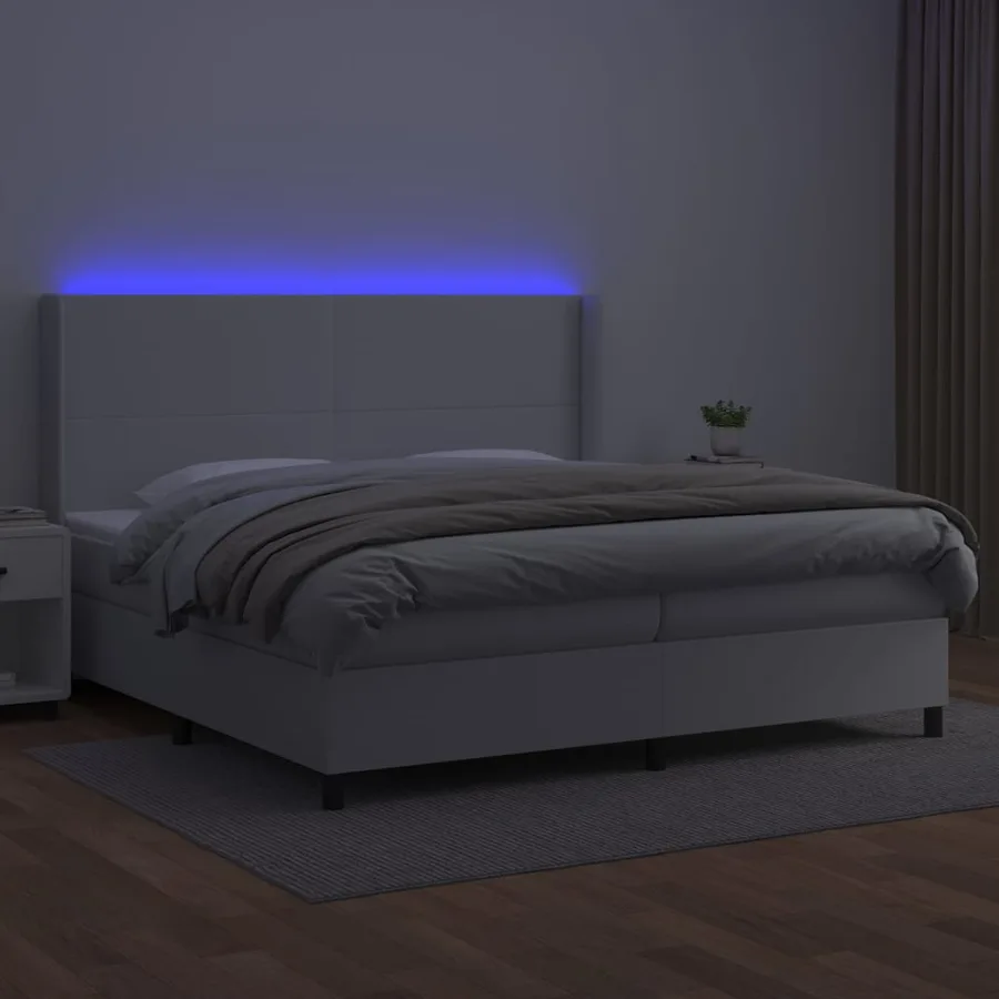 Sommier à lattes de lit matelas LED Blanc 200x200 cm Similicuir - 3