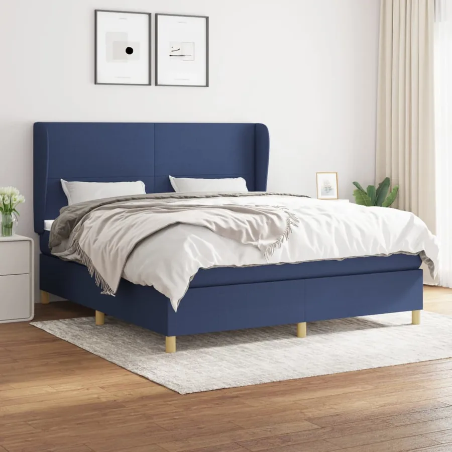 Sommier à lattes de lit avec matelas Bleu 180x200 cm Tissu