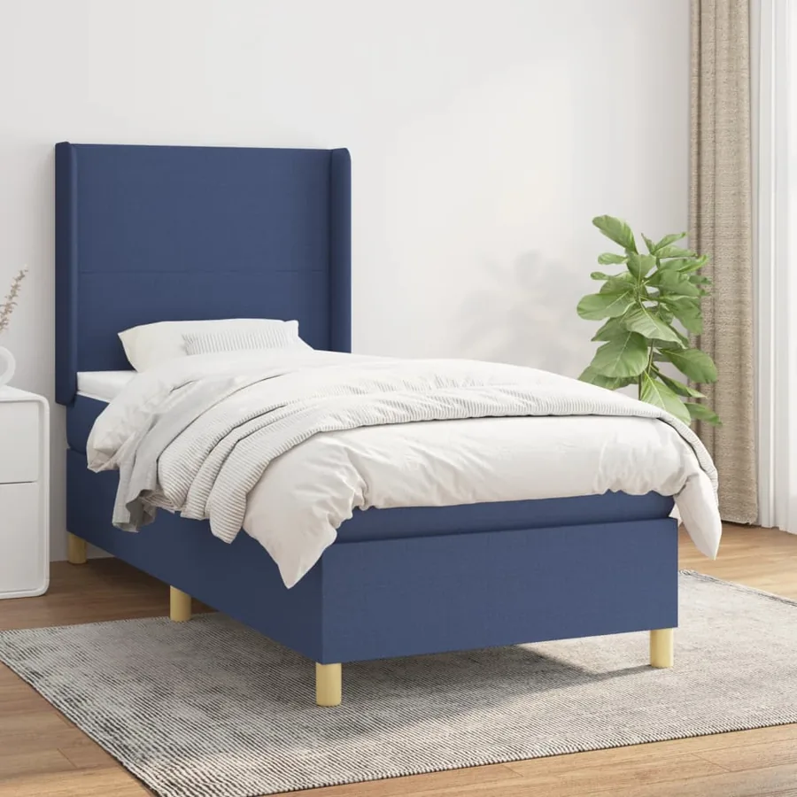 Sommier à lattes de lit avec matelas Bleu 90x190 cm Tissu