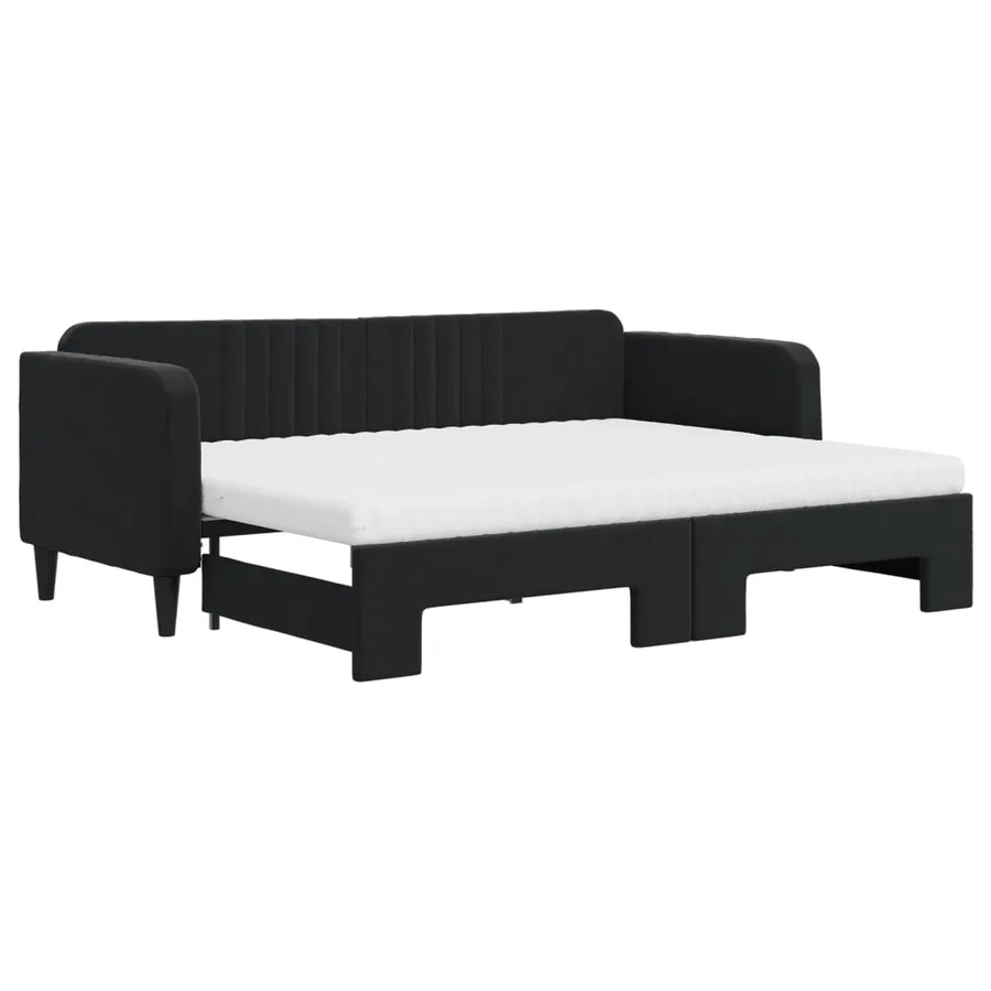 Lit de jour avec lit gigogne et matelas noir 80x200 cm velours - 2