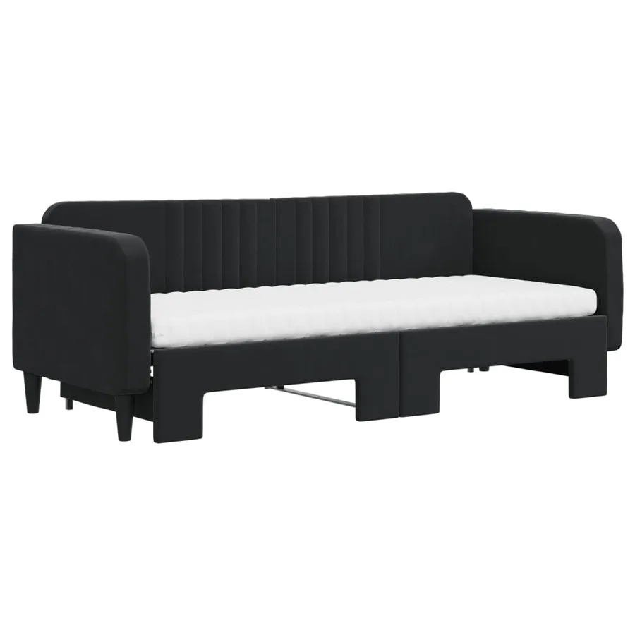 Lit de jour avec lit gigogne et matelas noir 80x200 cm velours - 3