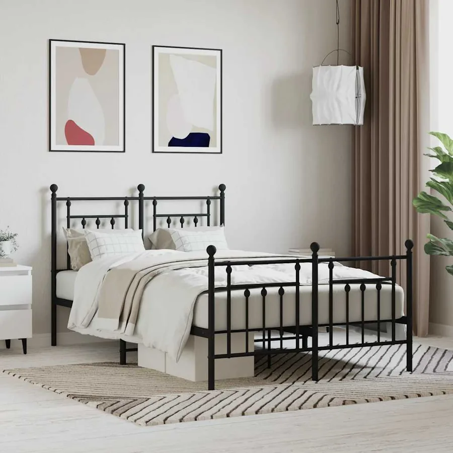 Cadre de lit métal sans matelas avec pied de lit noir 120x190cm