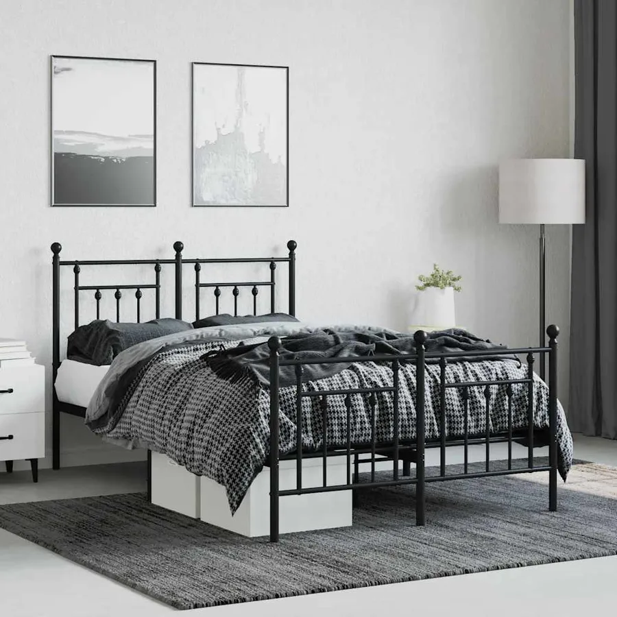 Cadre de lit métal sans matelas avec pied de lit noir 120x190cm - 4