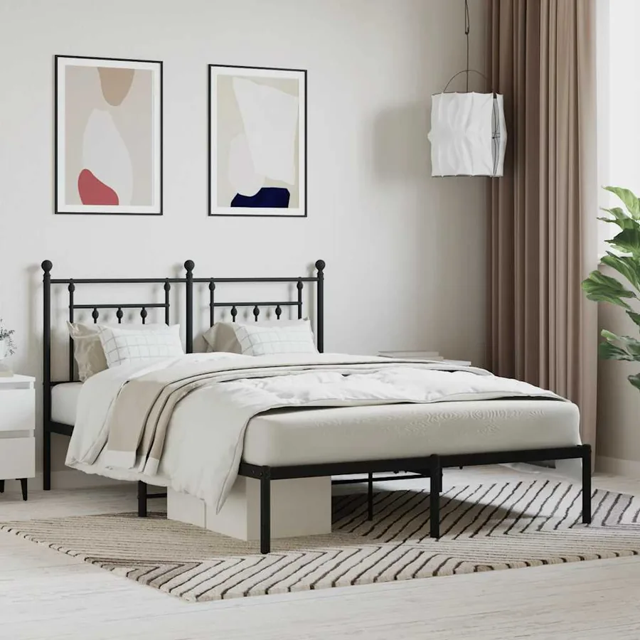 Cadre de lit métal sans matelas avec tête de lit noir 140x200cm