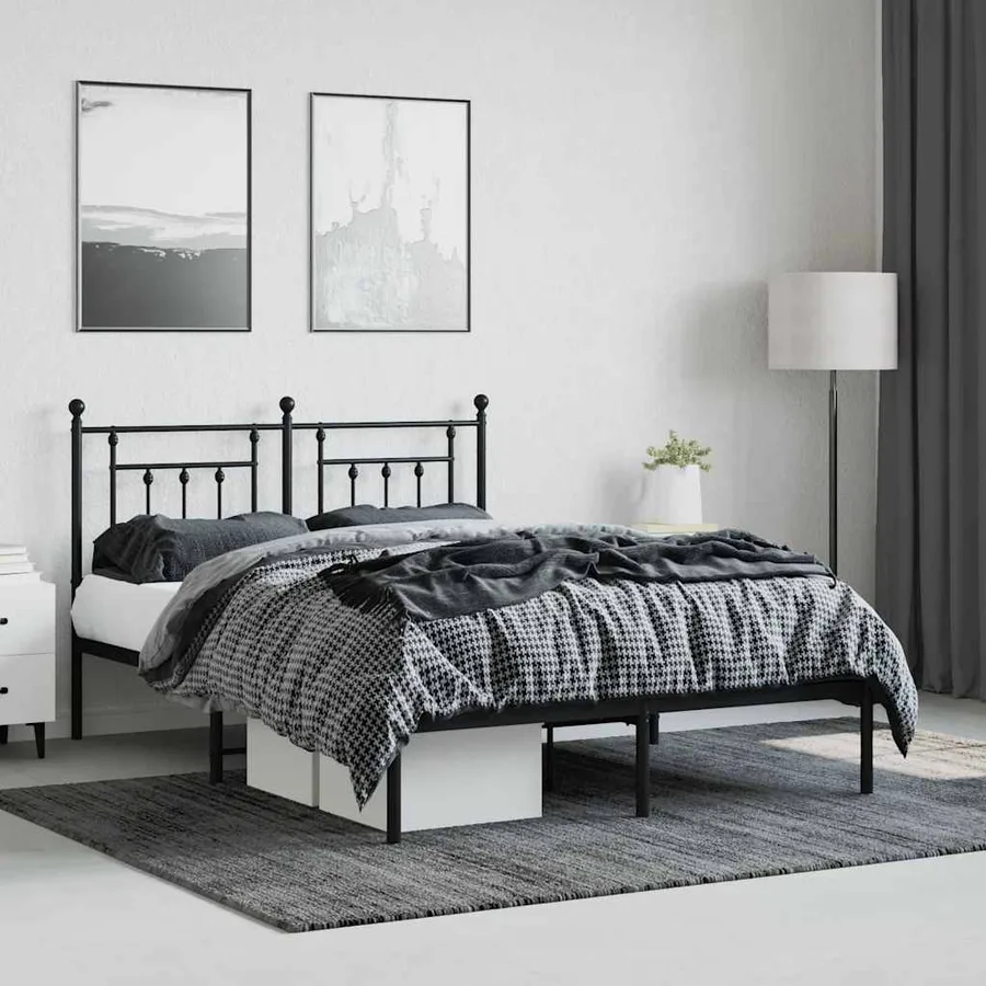 Cadre de lit métal sans matelas avec tête de lit noir 140x200cm - 4