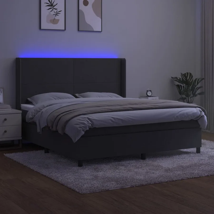 Sommier à lattes de lit matelas et LED Gris foncé 180x200 cm - 3