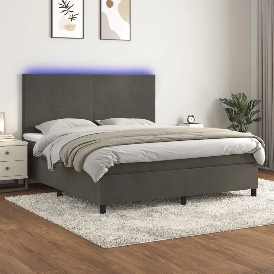 Sommier à lattes de lit et matelas et LED Gris foncé 160x200 cm
