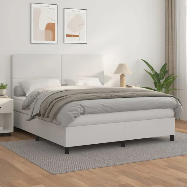 Sommier à lattes de lit avec matelas Blanc 160x200cm Similicuir