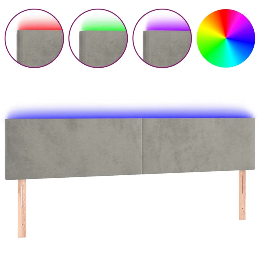 Tête de lit à LED Gris clair 160x5x78/88 cm Velours - 2