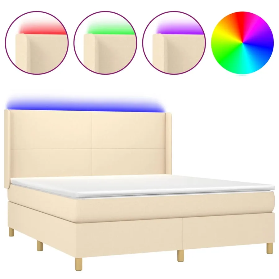 Sommier à lattes de lit matelas et LED Crème 160x200 cm Tissu - 2