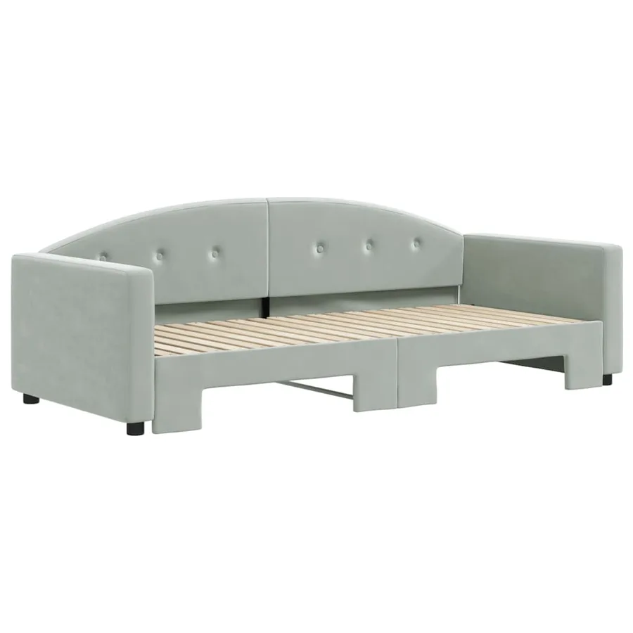 Lit de jour avec lit gigogne gris clair 90x190 cm velours - 3