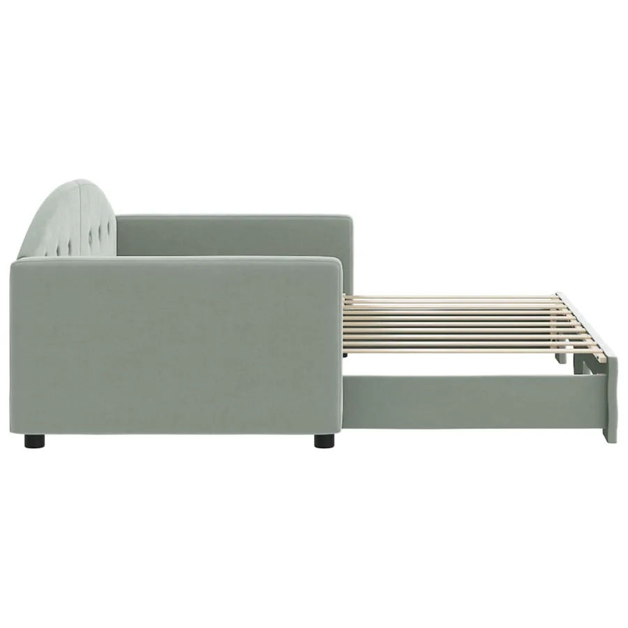 Lit de jour avec lit gigogne gris clair 90x190 cm velours - 4