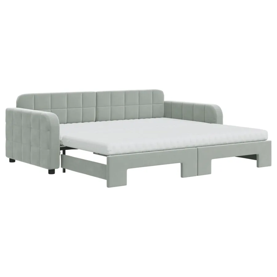 Lit de jour avec gigogne et matelas gris clair 90x190cm velours - 2