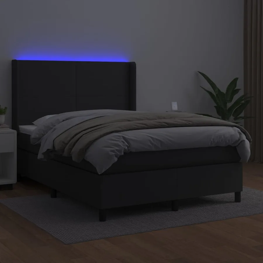 Sommier à lattes de lit matelas LED Noir 140x190cm Similicuir - 3