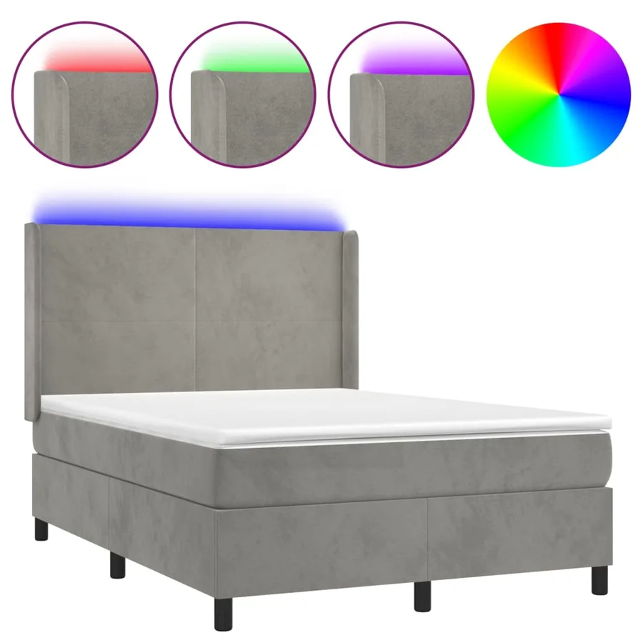 Sommier à lattes de lit matelas et LED Gris clair 140x190 cm - 2