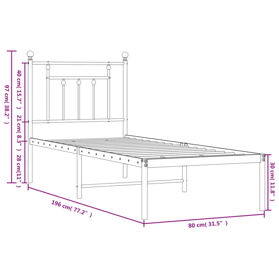 Cadre de lit métal sans matelas avec tête de lit noir 75x190 cm - 10