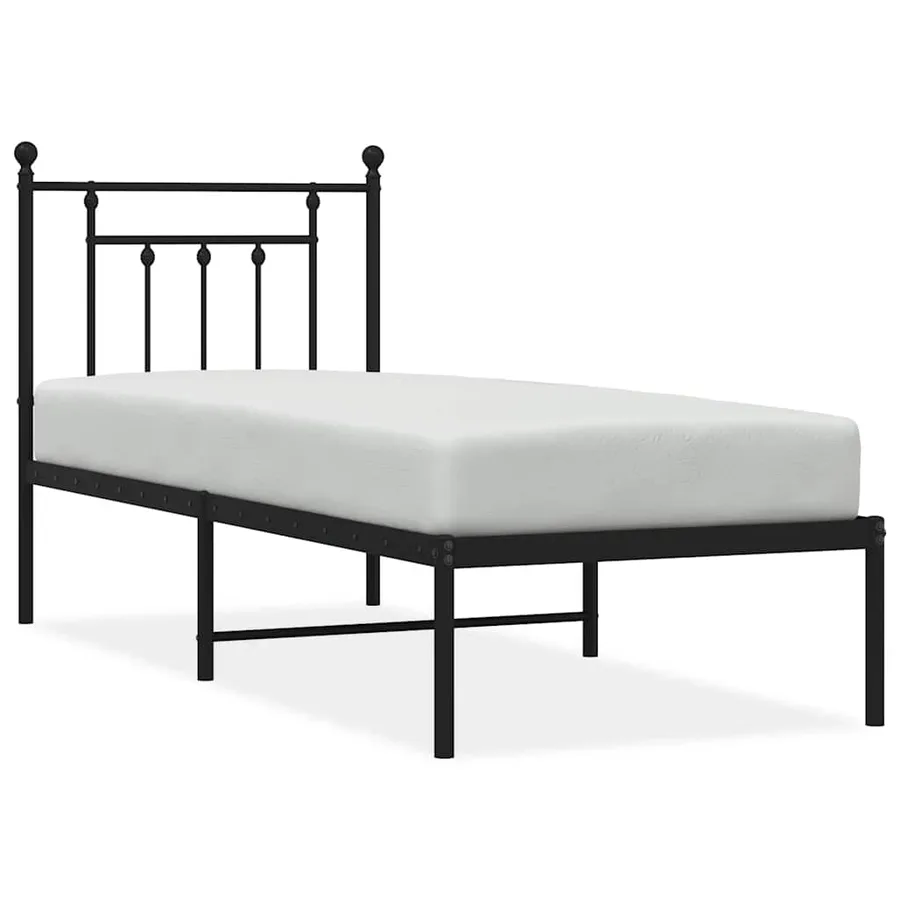 Cadre de lit métal sans matelas avec tête de lit noir 75x190 cm - 2