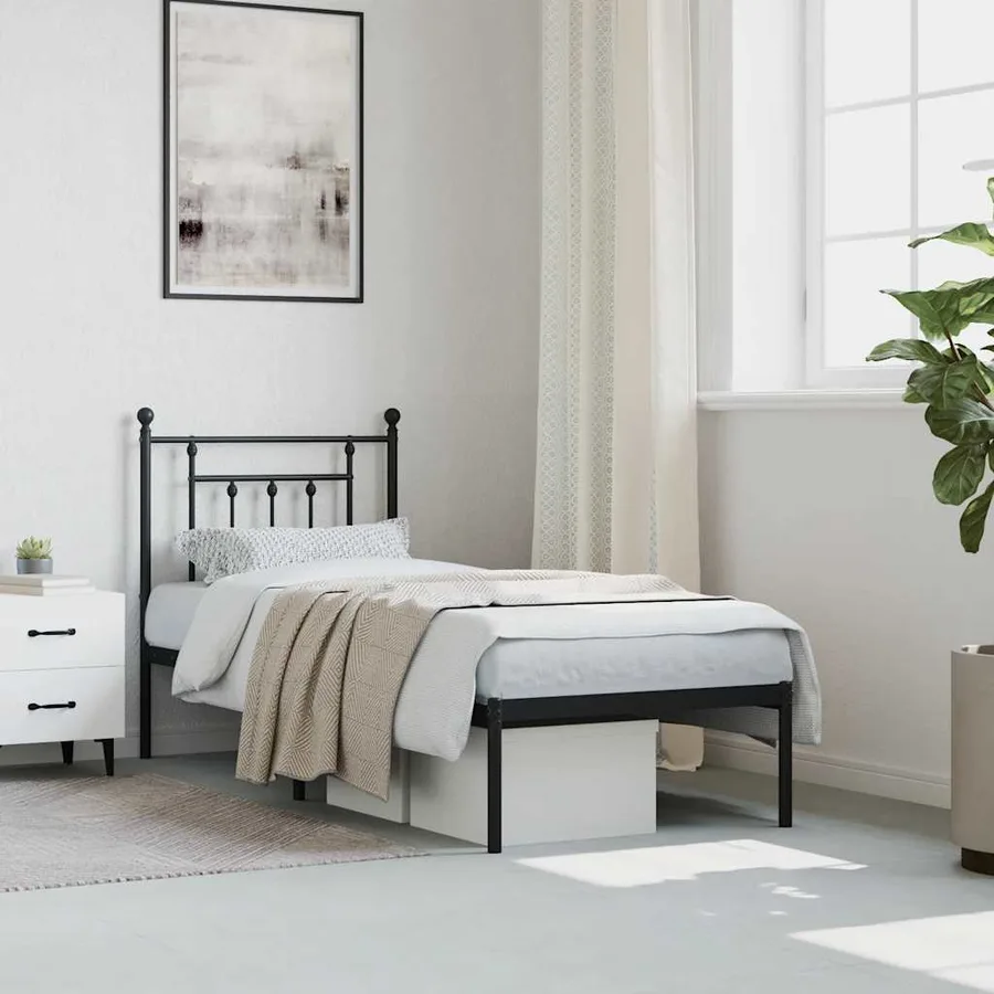 Cadre de lit métal sans matelas avec tête de lit noir 75x190 cm - 3