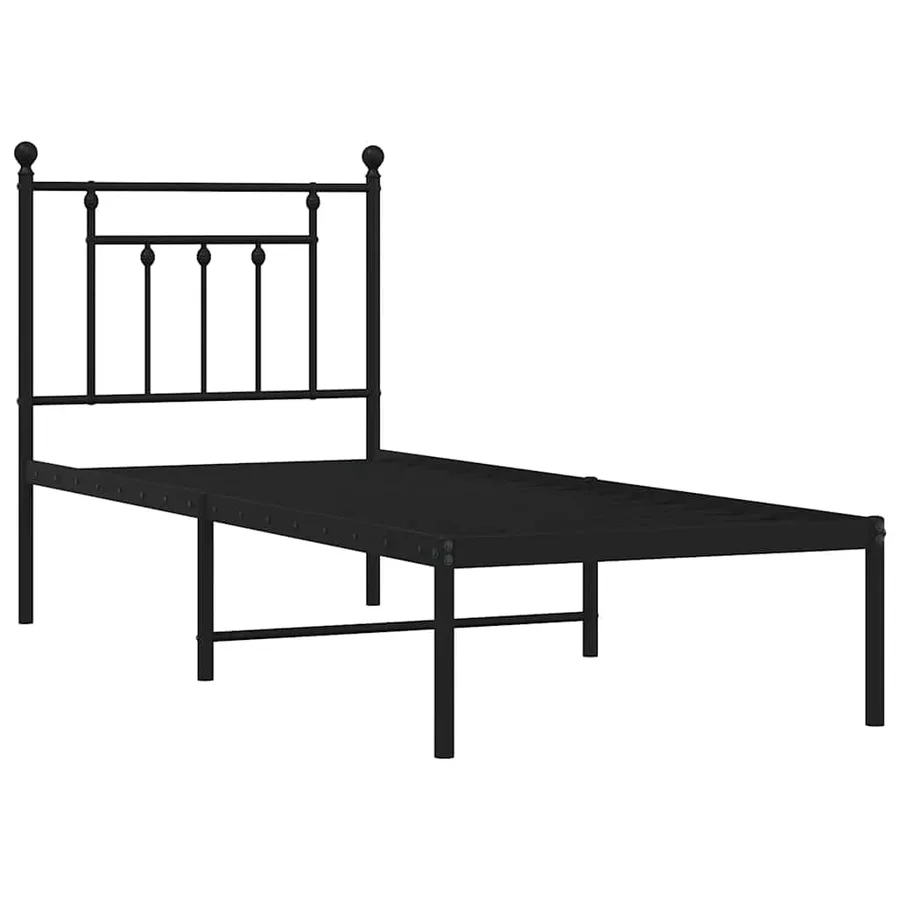 Cadre de lit métal sans matelas avec tête de lit noir 75x190 cm - 4
