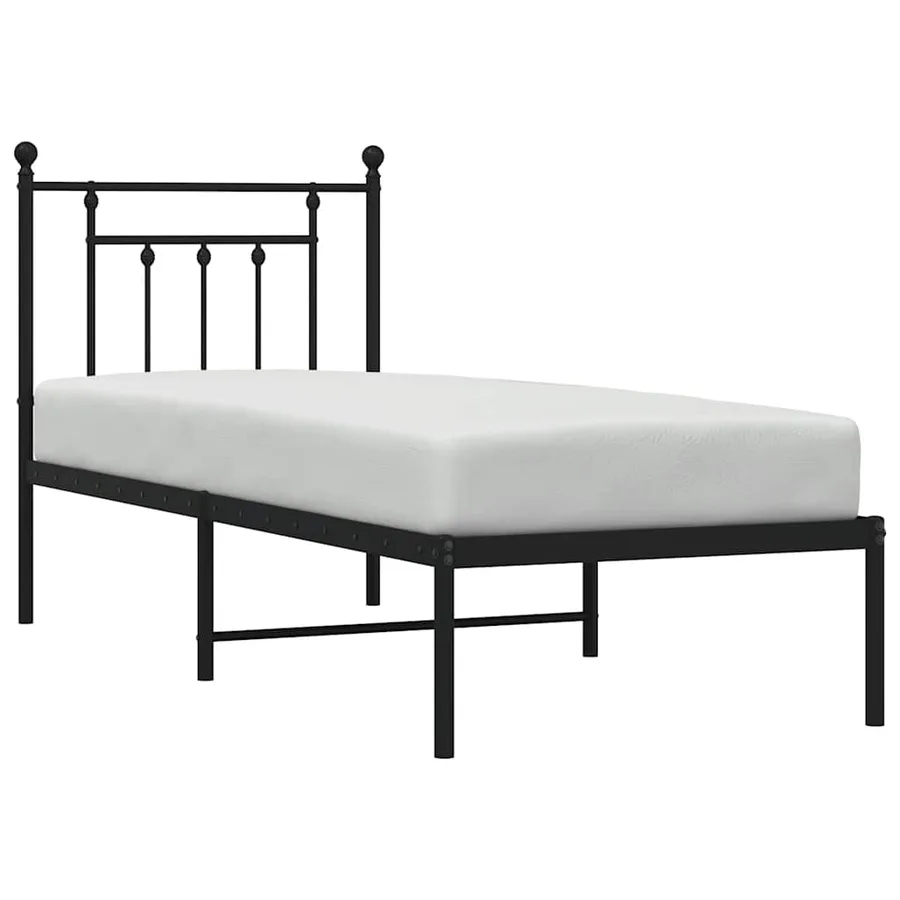 Cadre de lit métal sans matelas avec tête de lit noir 75x190 cm - 5