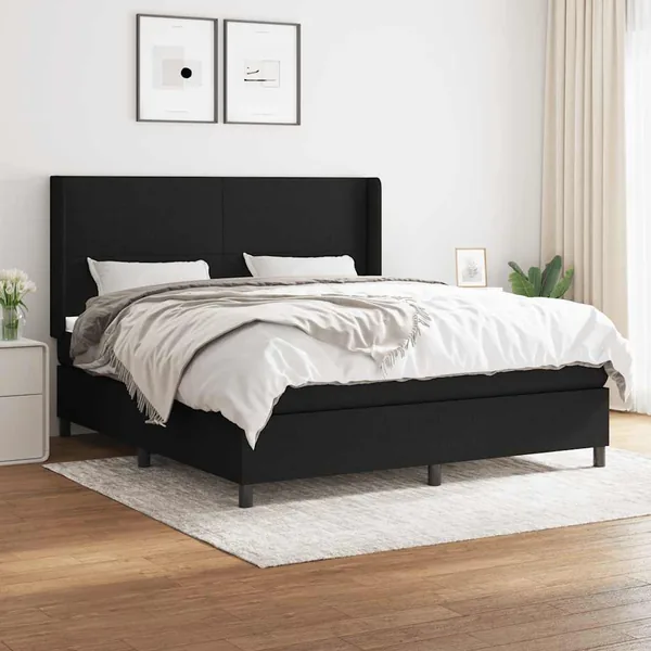 Sommier à lattes de lit avec matelas Noir 160x200 cm Tissu