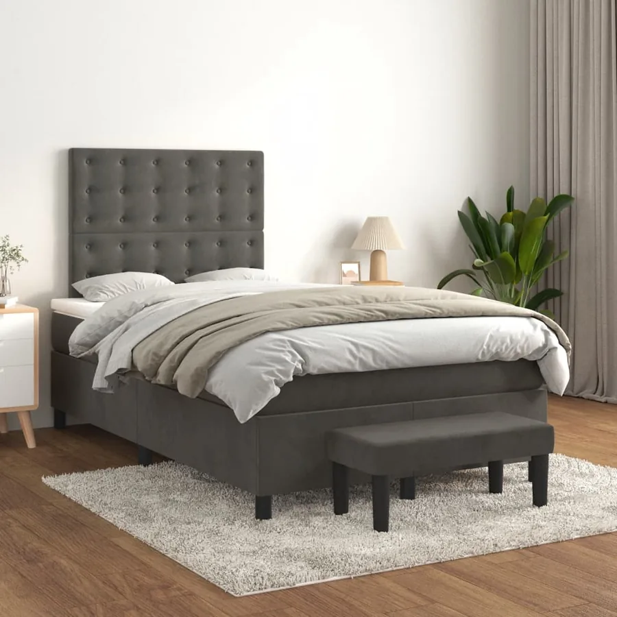 Sommier à lattes de lit et matelas Gris foncé 120x200cm Velours