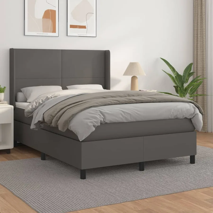 Sommier à lattes de lit avec matelas Gris 140x200 cm Similicuir