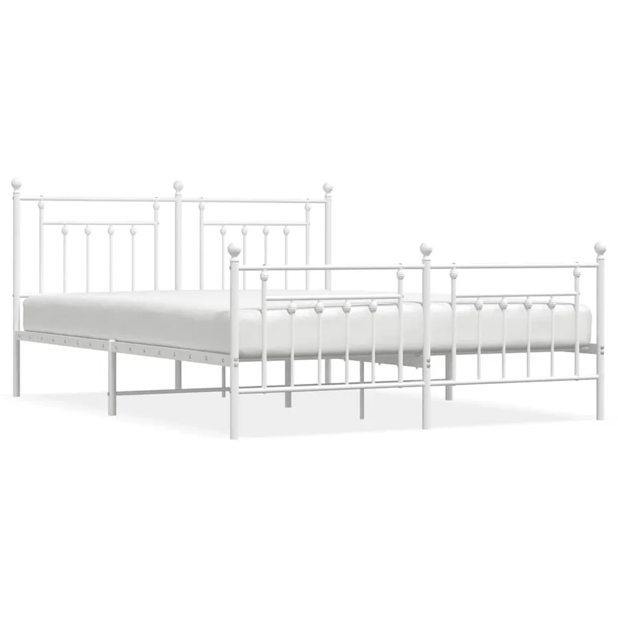 Cadre de lit métal sans matelas et pied de lit blanc 183x213 cm - 2