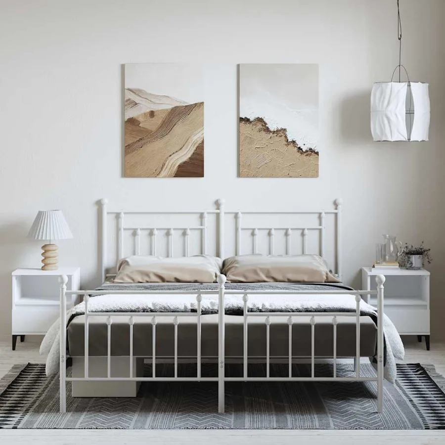 Cadre de lit métal sans matelas et pied de lit blanc 183x213 cm - 4