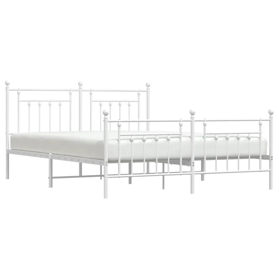 Cadre de lit métal sans matelas et pied de lit blanc 183x213 cm - 5