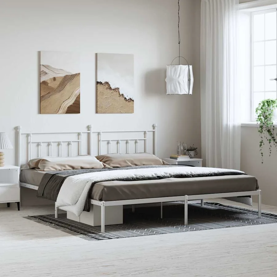 Cadre de lit métal sans matelas et tête de lit blanc 193x203 cm